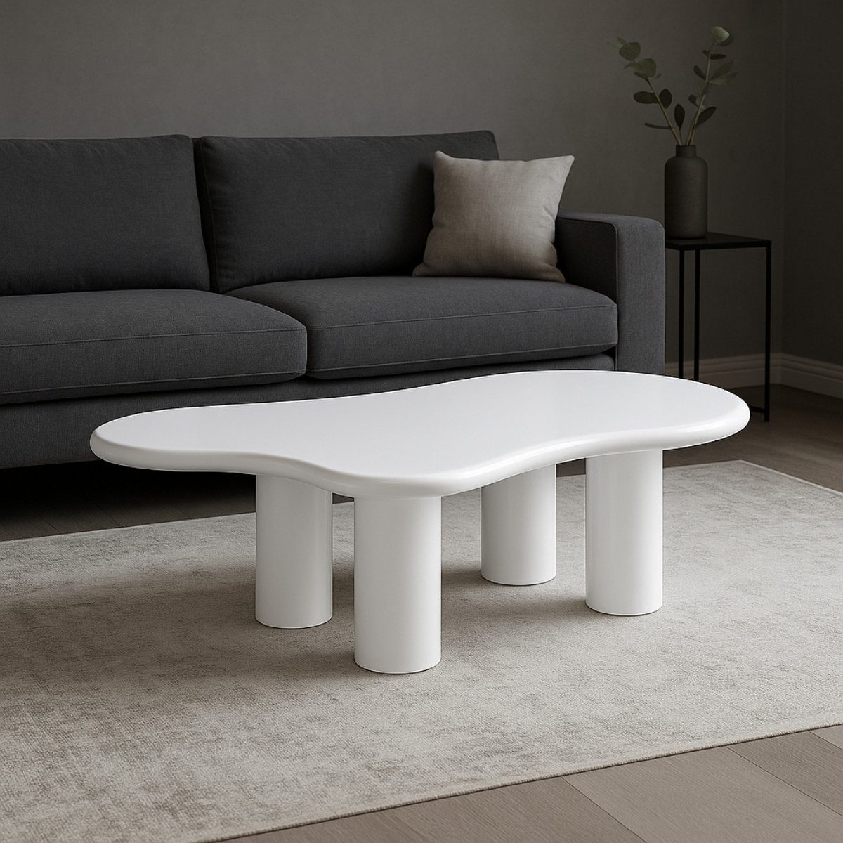 Couchtisch Bobbio MDF weiß organisches Design 130cm