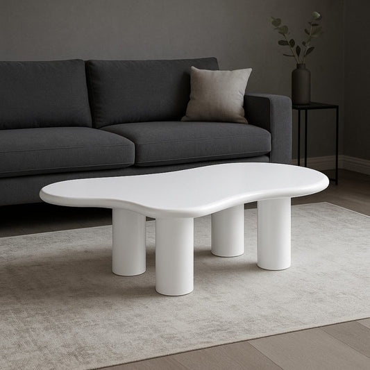 Couchtisch Bobbio MDF weiß organisches Design 130cm