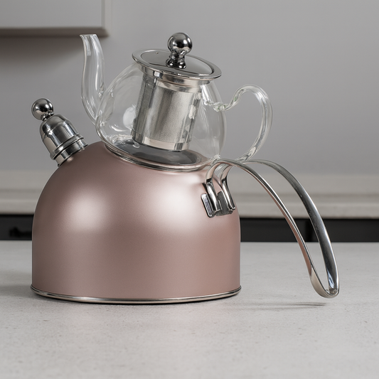 Teekanne  Djena Retro 2er Set Glaskanne 2,5 L Hitzebeständig Rose