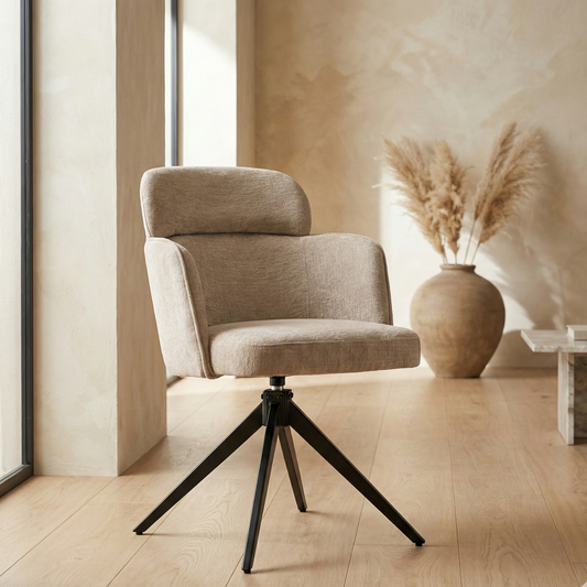 Gepolsterte Esszimmerstuhl mit Rückenlehne und Armlehne in Beige 360 Grad drehbar