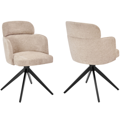 Gepolsterte Esszimmerstuhl mit Rückenlehne und Armlehne in Beige 360 Grad drehbar