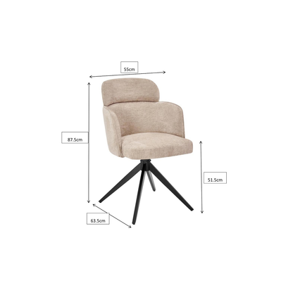 Gepolsterte Esszimmerstuhl mit Rückenlehne und Armlehne in Beige 360 Grad drehbar