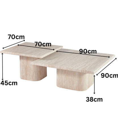 Couchtisch Dossena Travertin Tischplatte mit edlen Tischbeinen im Säulenstil 90cm beige