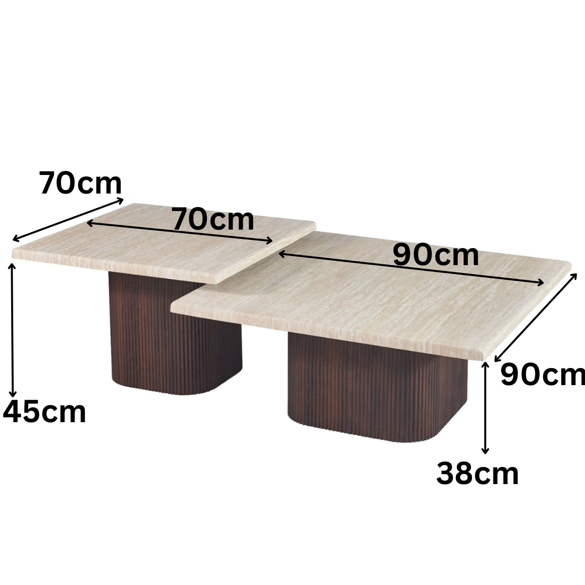 Couchtisch Dossena Travertin Tischplatte mit edlen Tischbeinen im Säulenstil 90cm braun