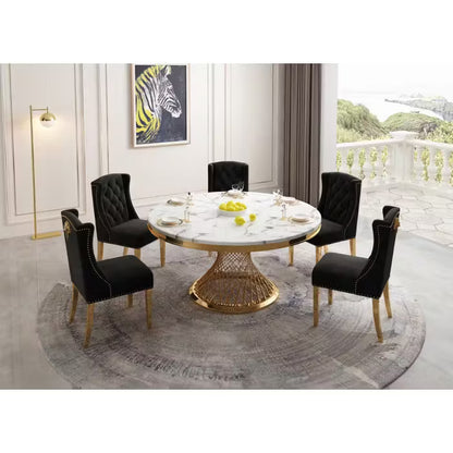 Wohnzimmertisch edler Esstisch echtes Marmor 130cm goldenes Edelstahlgestell