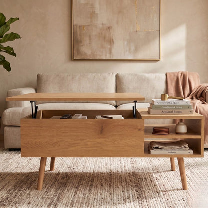Couchtisch MALMÖ mit Lift-Top Funktion & verstecktem Stauraum, 100x50 cm hellbraun