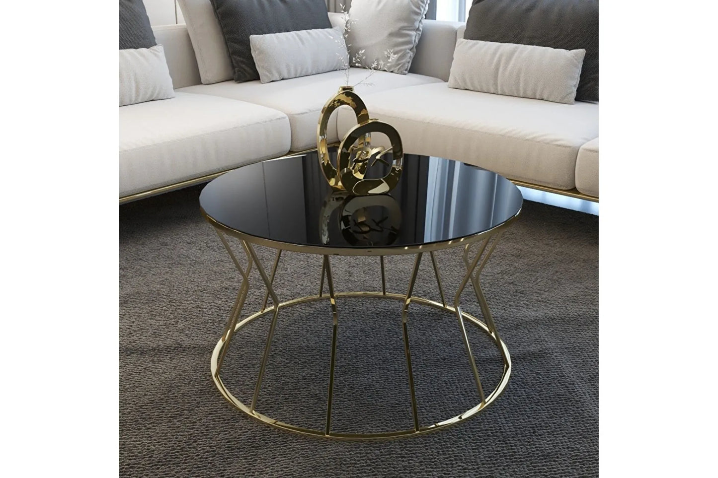 Sanduhr Couchtisch schwarz gold 80x80cm