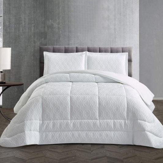Tagesdecke Set Erva mit edlem Jacquard Design Überwurf Decke 3-Teilig 240 x 250 cm , atmungsaktiv 2-Personen Weiß