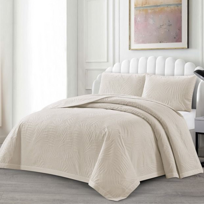 Tagesdecke Set Ezgi Überwurf Decke 3-Teilig 240 x 250 cm , atmungsaktiv 2-Personen Beige