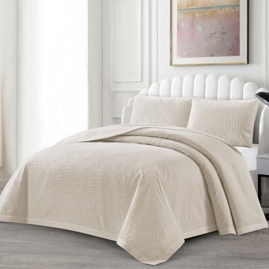 Tagesdecke Set Ezgi Überwurf Decke 3-Teilig 240 x 250 cm , atmungsaktiv 2-Personen Beige