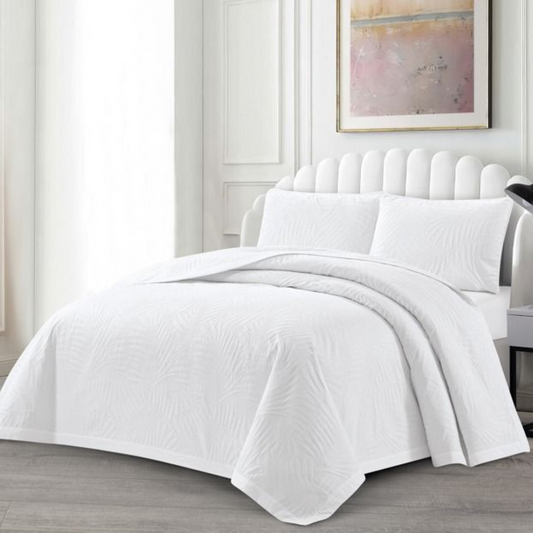 Tagesdecke Set Ezgi Überwurf Decke 3-Teilig 240 x 250 cm , atmungsaktiv 2-Personen Weiss