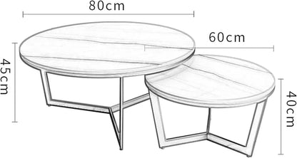Couchtisch 2er Set mit schwarzer MDF Platte in Marmor Optik 80x45cm