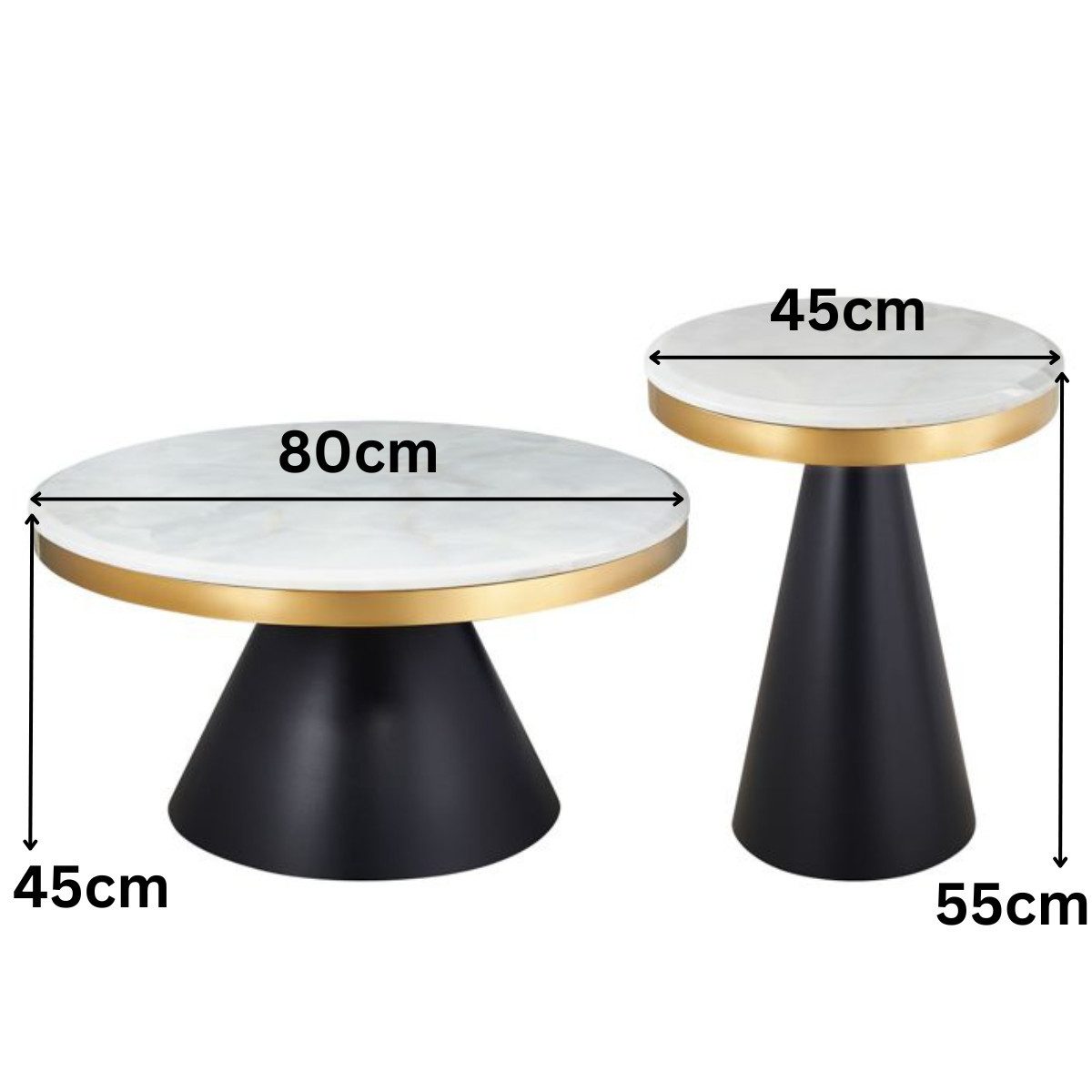 Couchtisch Rovigo 2er Set mit edlen Tischplatten in Marmor-Optik 80cm