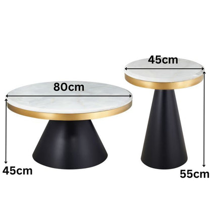 Couchtisch Rovigo 2er Set mit edlen Tischplatten in Marmor-Optik 80cm