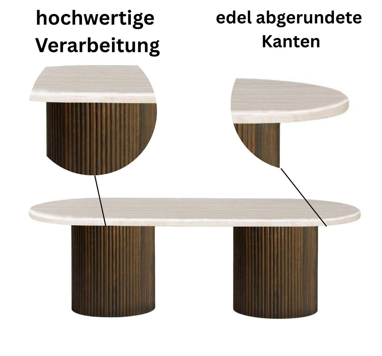 Moderner Couchtisch mit ovaler Travertin-Tischplatte – 130 x 70 x 45 cm braun