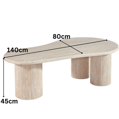 Couchtisch Fabro mit massiver Travertin Tischplatte und Tischbeinen in Säulenstil 140cm beige