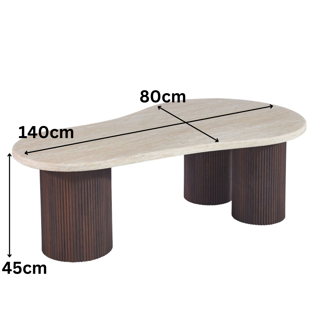 Couchtisch Fabro mit massiver Travertin Tischplatte und Tischbeinen in Säulenstil 140cm braun