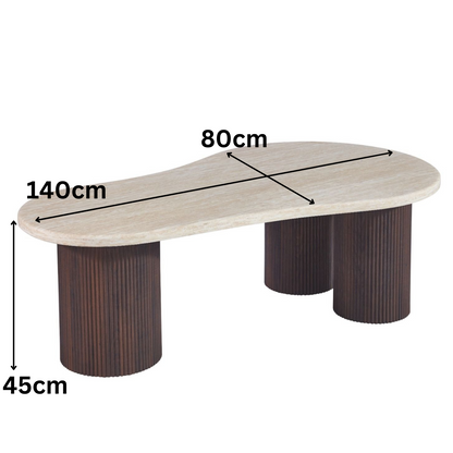 Couchtisch Fabro mit massiver Travertin Tischplatte und Tischbeinen in Säulenstil 140cm braun