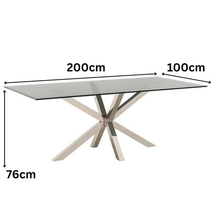 Esstisch Terni transparent Glasplatte Edelstahlbeine im edlen Design 200 cm