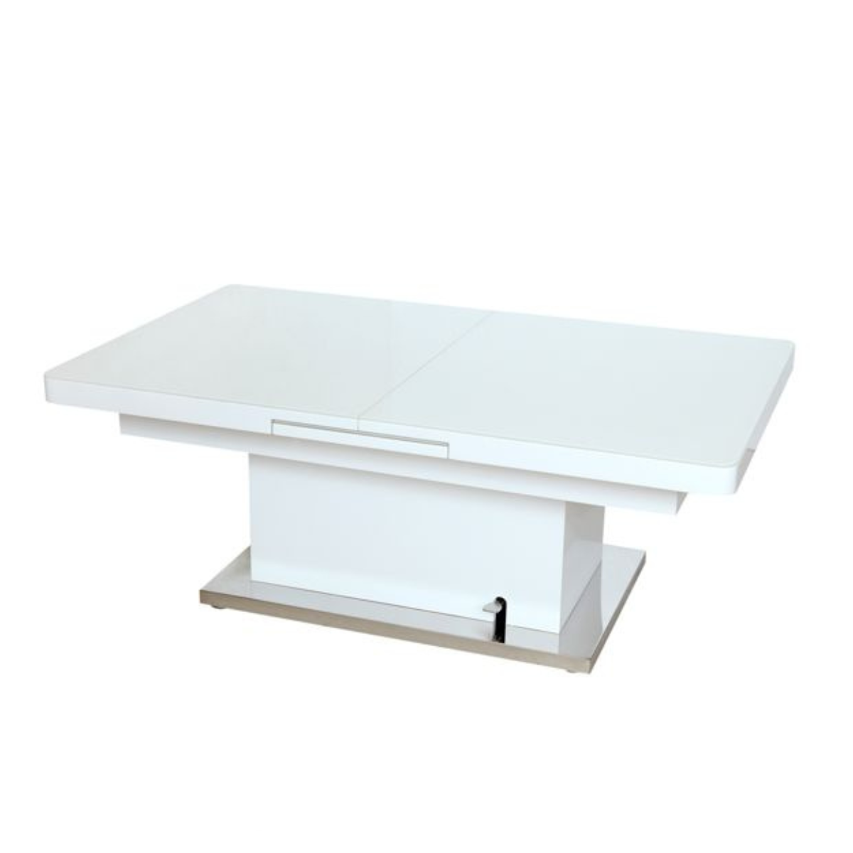 Couchtisch Fermo Weiß - Silber Tischplatte aus Glas ausziehbar höhenverstellbar