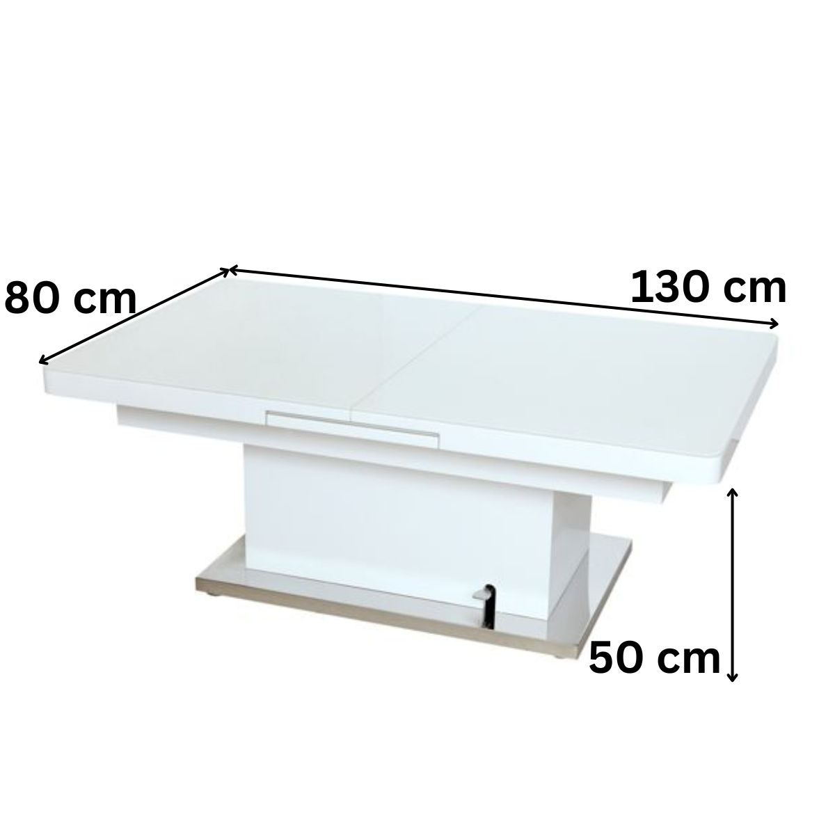 Couchtisch Fermo Weiß - Silber Tischplatte aus Glas ausziehbar höhenverstellbar