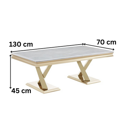 Couchtisch / Beistelltisch mit Marmor-Optik und vergoldeten Edelstahlbeinen