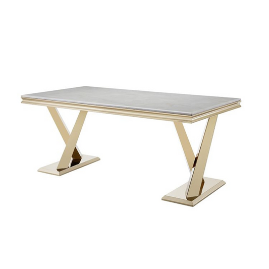 Moderner Eleganter Esstisch mit Marmor-Optik und goldfarbenem Edelstahlgestell 180 x 90 x 76 cm