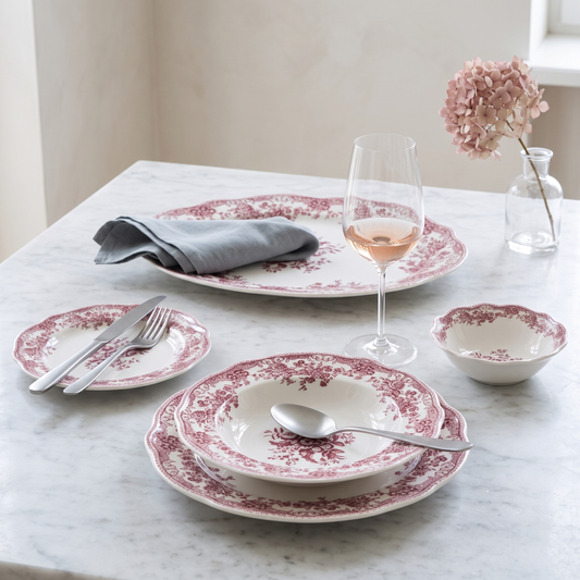 Bricard Geschirr-Set 25tlg.»Vintage Flora«, Porzellan mit rosa Dekor 6 Personen