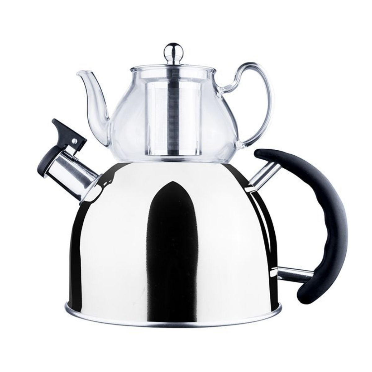 Teekanne Gaya Retro 2er Set 2,5 L Hitzebeständig Silber