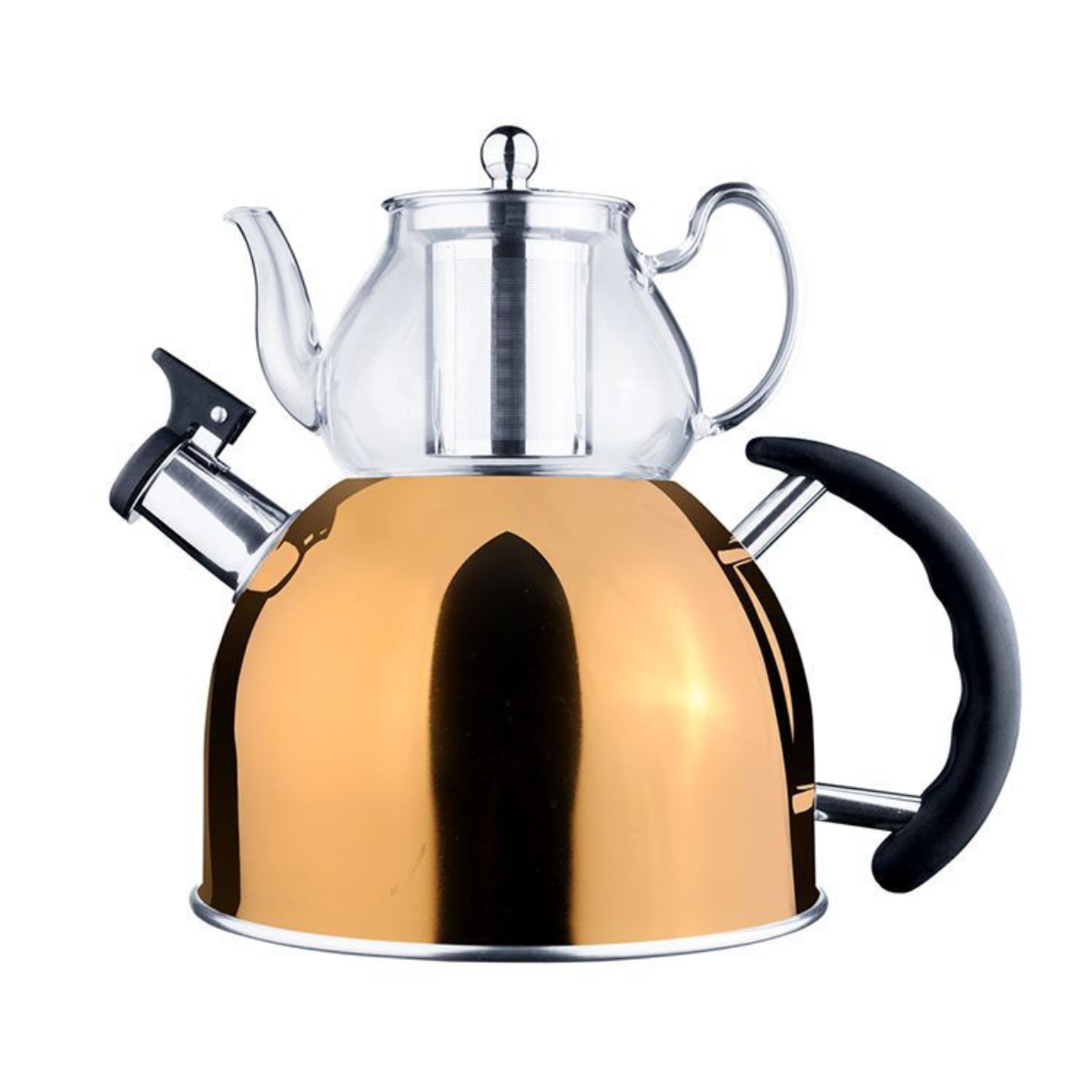 Teekanne Gaya Retro 2er Set 2,5 L Hitzebeständig Gold