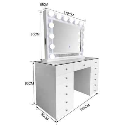 Schminktisch LUMINA VELVET inkl. Spiegel mit LED-Beleuchtung Weiß