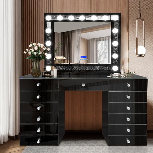 Schminktisch LUMINA VELVET inkl. Spiegel mit LED-Beleuchtung Schwarz