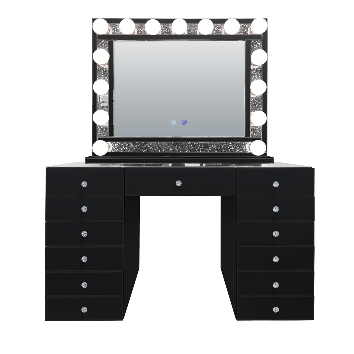 Schminktisch LUMINA VELVET inkl. Spiegel mit LED-Beleuchtung Schwarz