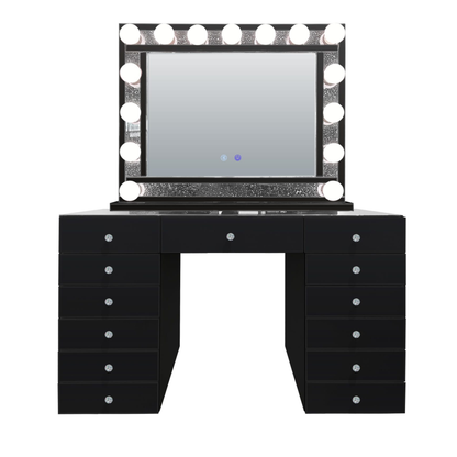 Schminktisch LUMINA VELVET inkl. Spiegel mit LED-Beleuchtung Schwarz