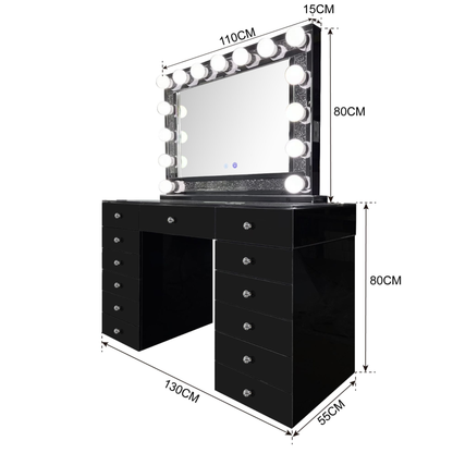 Schminktisch LUMINA VELVET inkl. Spiegel mit LED-Beleuchtung Schwarz