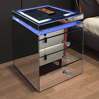 Nachttisch LUXORA BEAT LED-Beleuchtung und Bluetooth Silber 45X40X66H CM