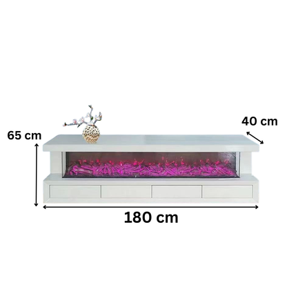 TV-Schrank Luxus Sideboard Lumina Kamin Funktion LED 180cm Weiß
