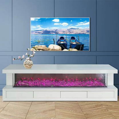 TV-Schrank Luxus Sideboard Lumina Kamin Funktion LED 180cm Weiß