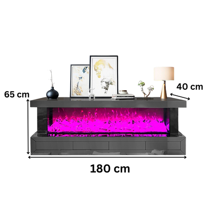 TV-Schrank Luxus Sideboard Lumina Kamin Funktion LED 180cm Grau