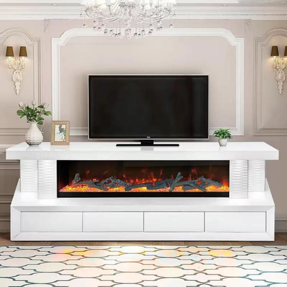 TV-Schrank Luxus Sideboard NOVA Kamin Funktion LED 180cm Weiss