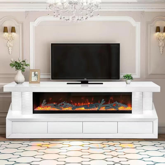 TV-Schrank Luxus Sideboard NOVA Kamin Funktion LED 180cm Weiss