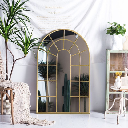 Moderner Goldner Metallrahmen Wandspiegel im Fenster-Optik 120 x 80 cm
