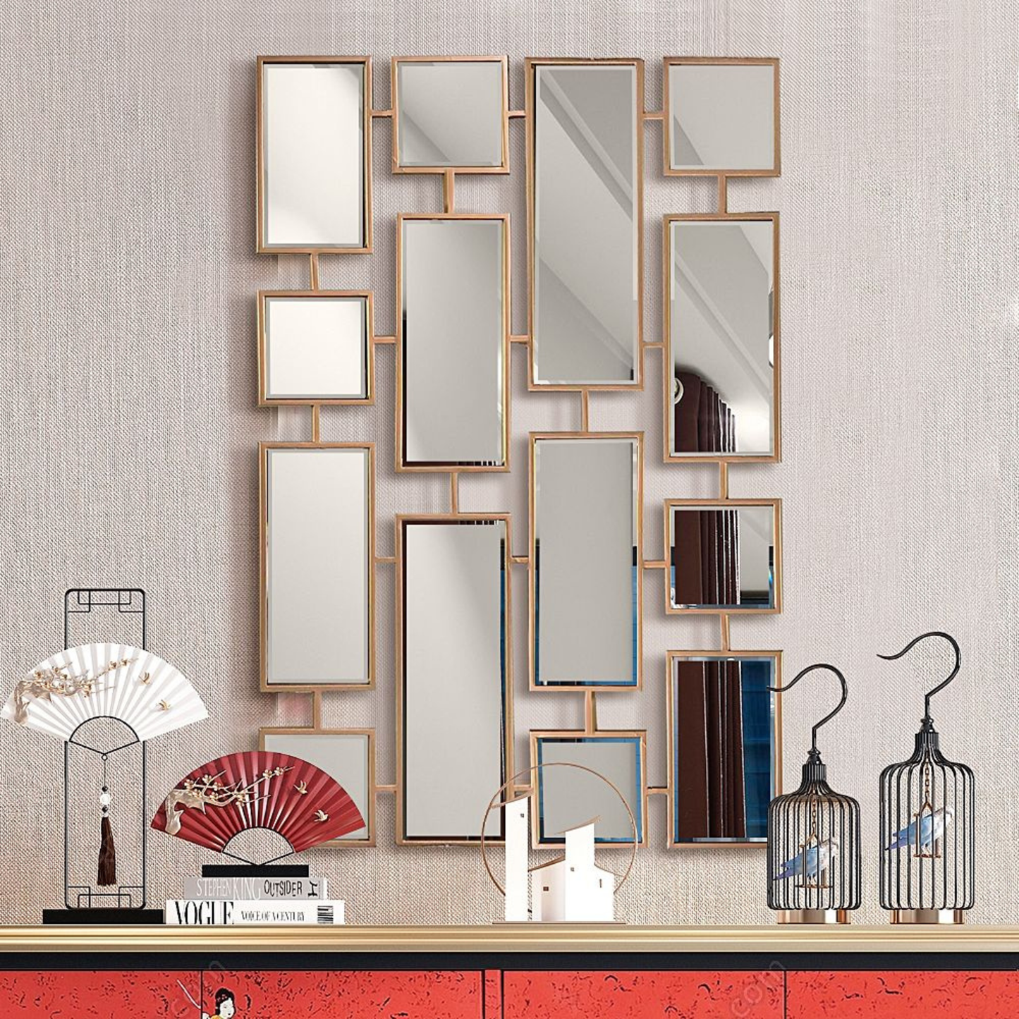 Dekorative Wandspiegel in Schwarz / Gold 120x80 cm