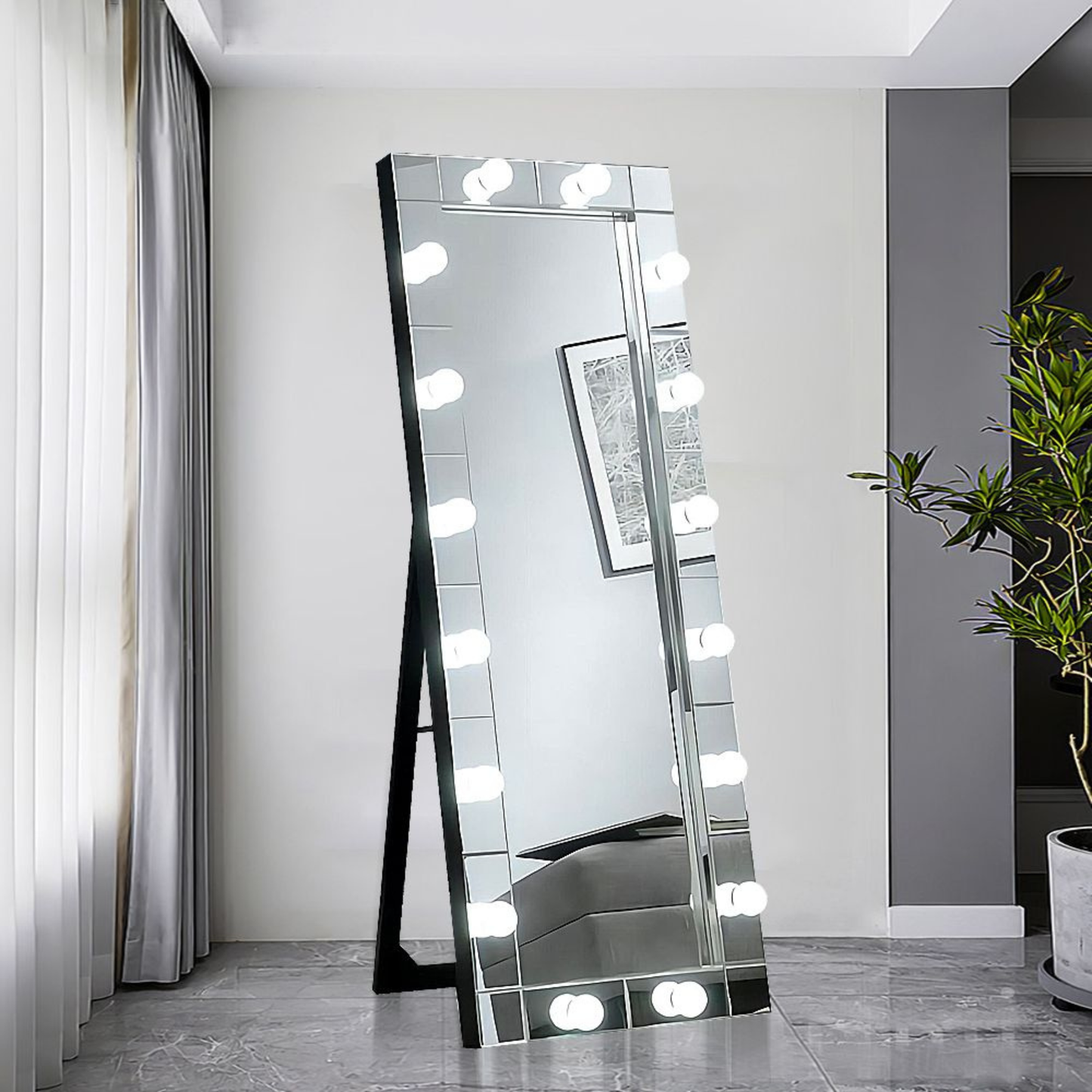 Moderne LED-Standspiegel Ganzkörperspiegel in Silber 160 x 60 cm