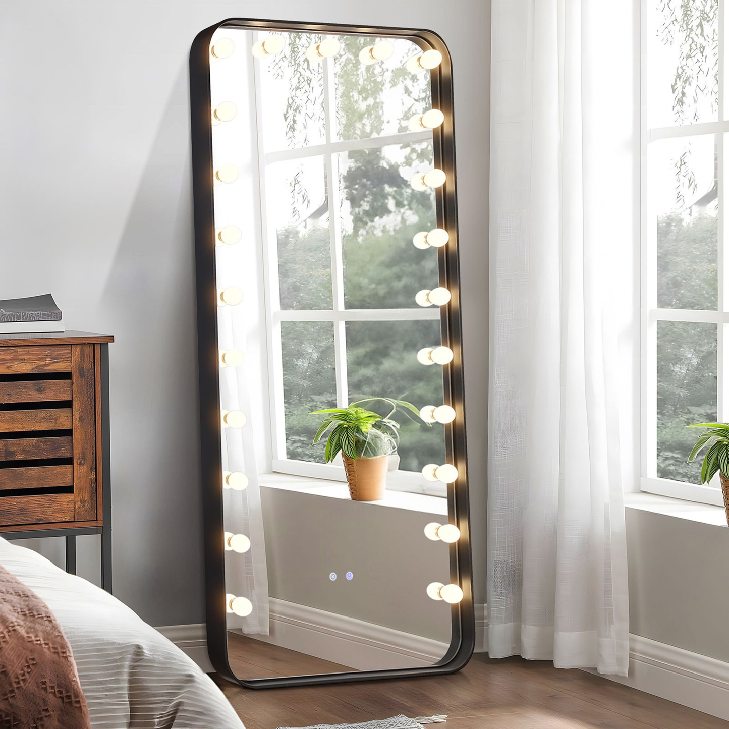 Moderne Ganzkörperspiegel/Standspiegel mit Bluetooth und LED Beleuchtung Schwarz 180 x 80 cm