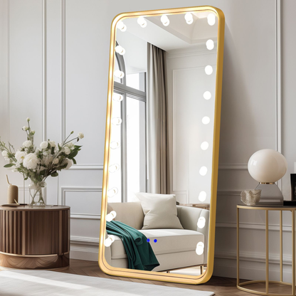 Moderne Ganzkörperspiegel/Standspiegel mit Bluetooth und LED Beleuchtung Gold 180 x 80 cm