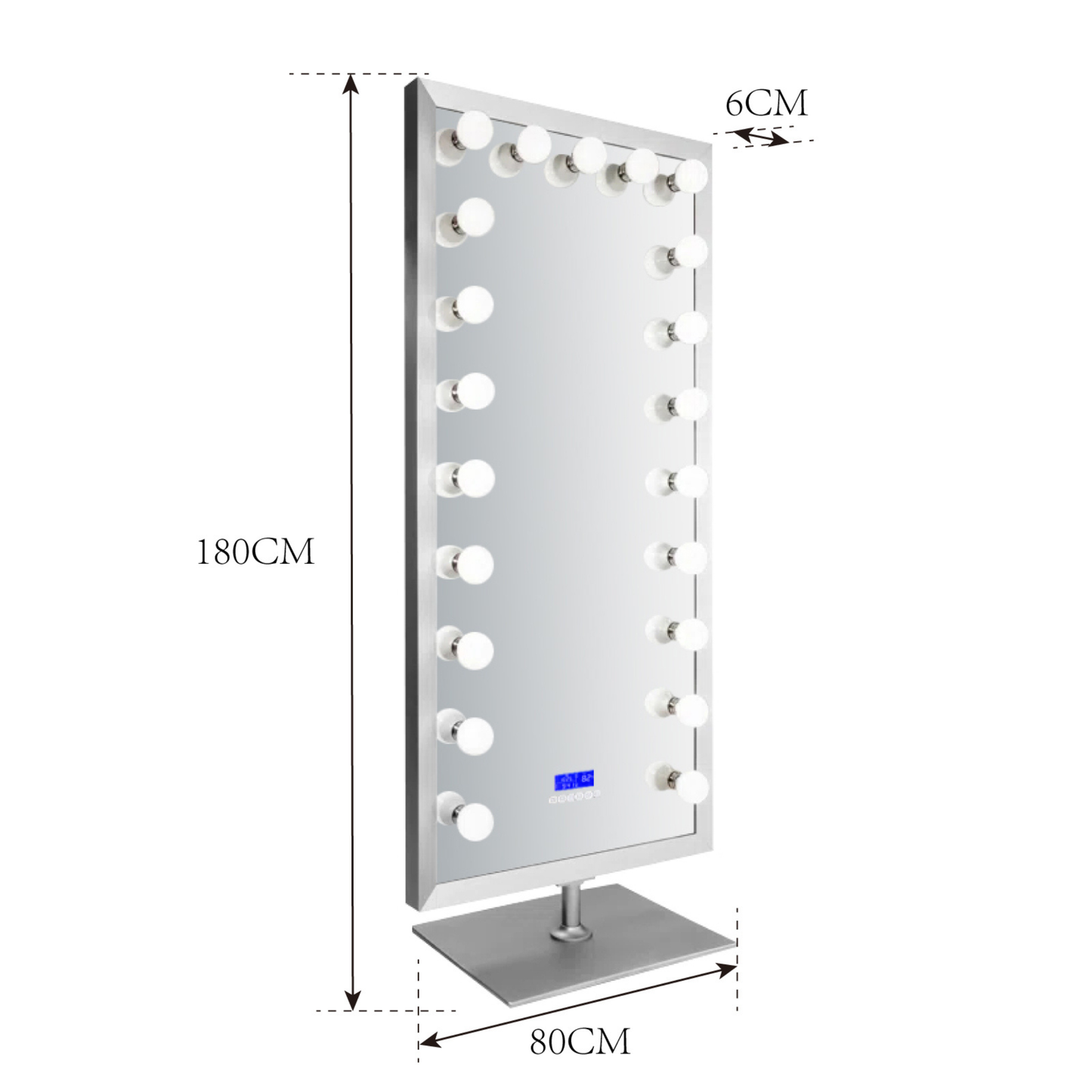 Standspiegel/Ganzkörperspiegel mit LED-Beleuchtung und Bluetooth-Lautsprecher integriert Silber 180x80 cm