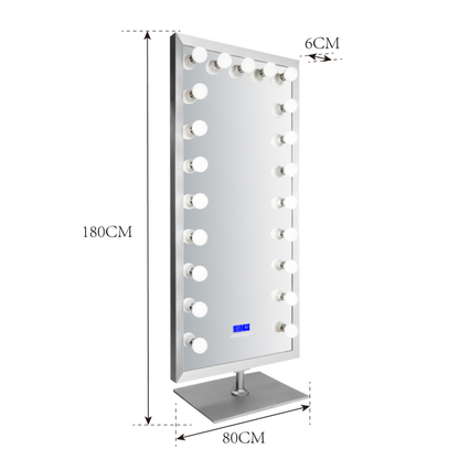 Standspiegel/Ganzkörperspiegel mit LED-Beleuchtung und Bluetooth-Lautsprecher integriert Silber 180x80 cm