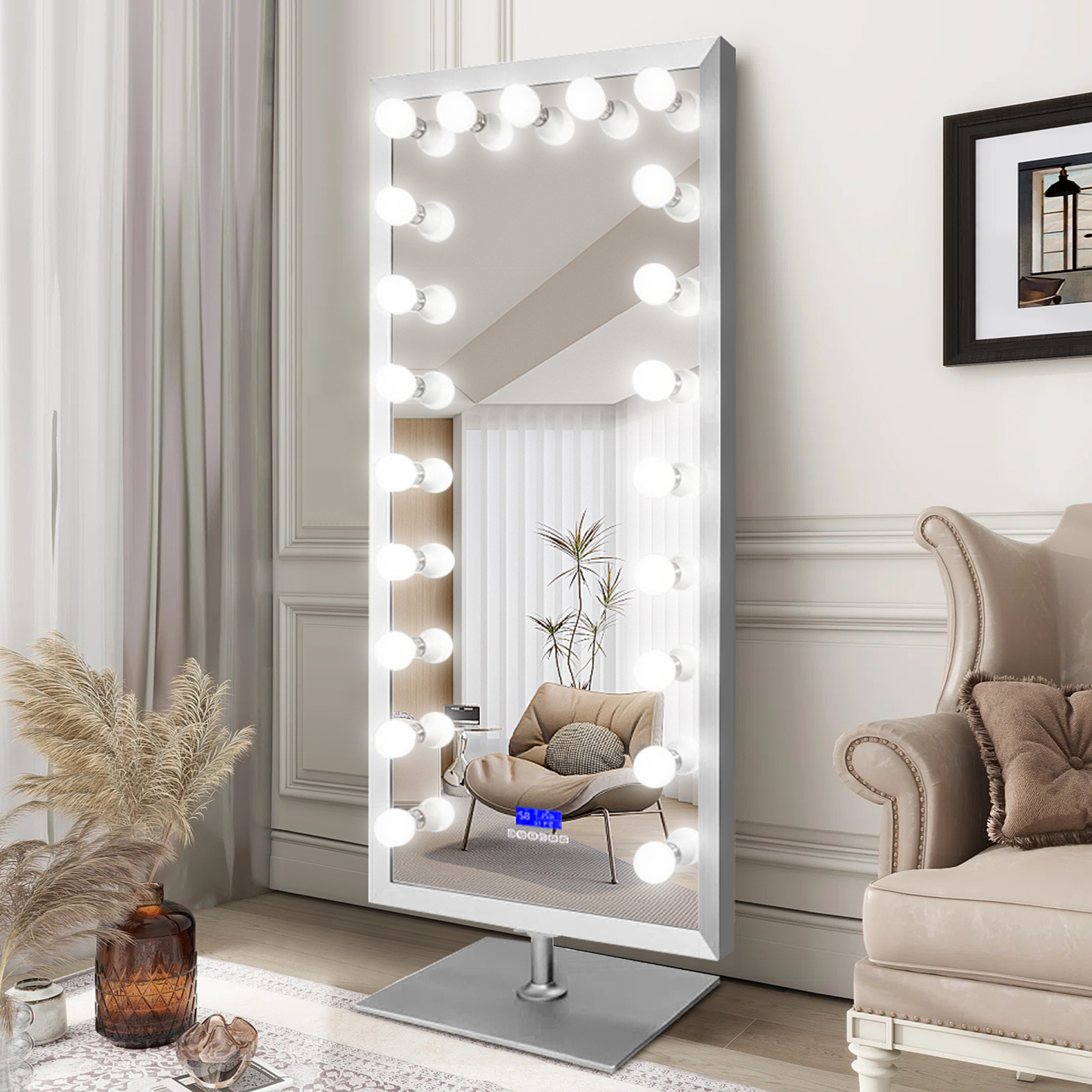 Standspiegel/Ganzkörperspiegel mit LED-Beleuchtung und Bluetooth-Lautsprecher integriert Silber 180x80 cm