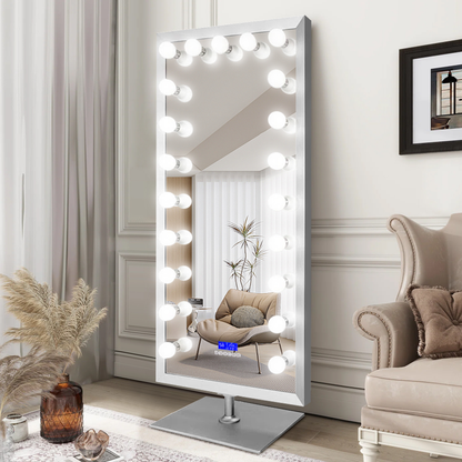 Standspiegel/Ganzkörperspiegel mit LED-Beleuchtung und Bluetooth-Lautsprecher integriert Silber 180x80 cm